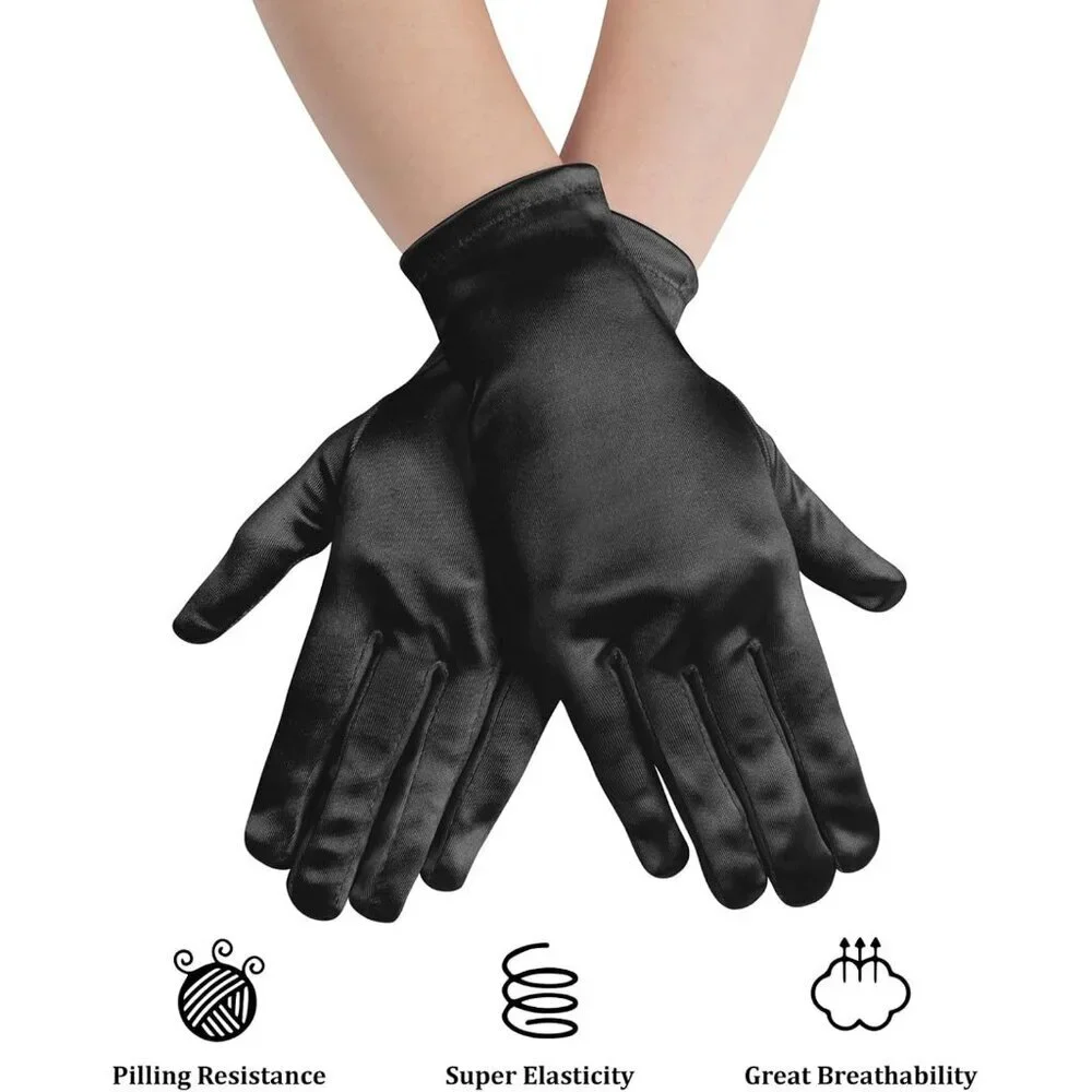 Women's Formal Short Black Satin Gloves Bridal Wedding Banquet Party Costume
